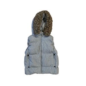 Gap Puffy Down Vest Quilted Hooded Winter Heavy Puffer Parka Hood Faux Fur EUC S